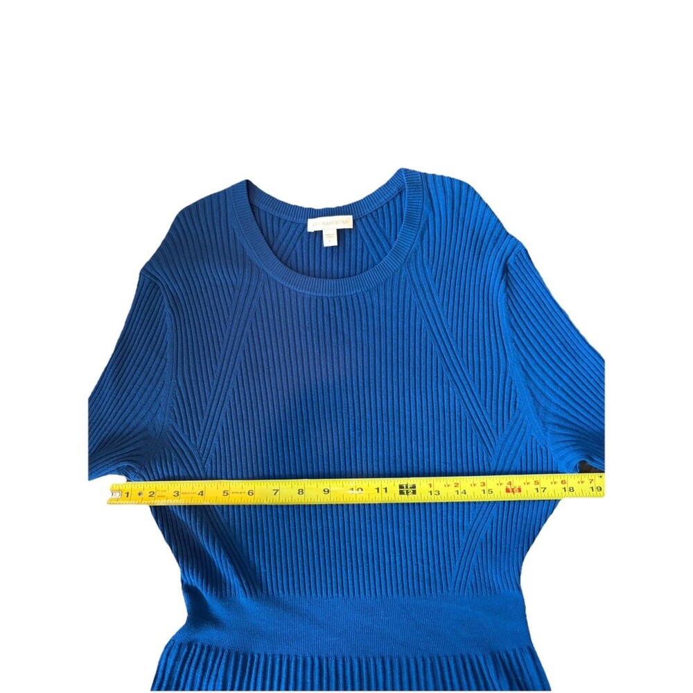 Ann Mashburn Blue Ribbed Knit Sweater Dress Large Fit Flare Designer Work Event - Picture 6 of 11